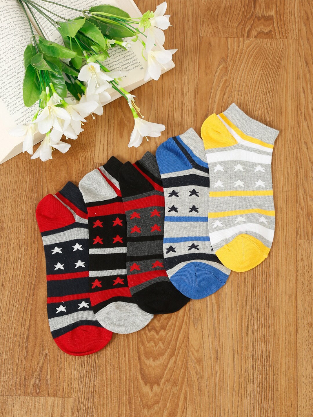 

MUTAQINOTI Men Pack Of 5 Patterned Ankle-Length Socks, Red