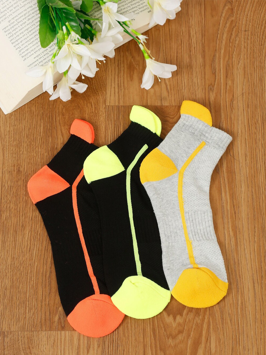 

MUTAQINOTI Men Pack Of 3 Patterned Ankle-Length Socks, Grey