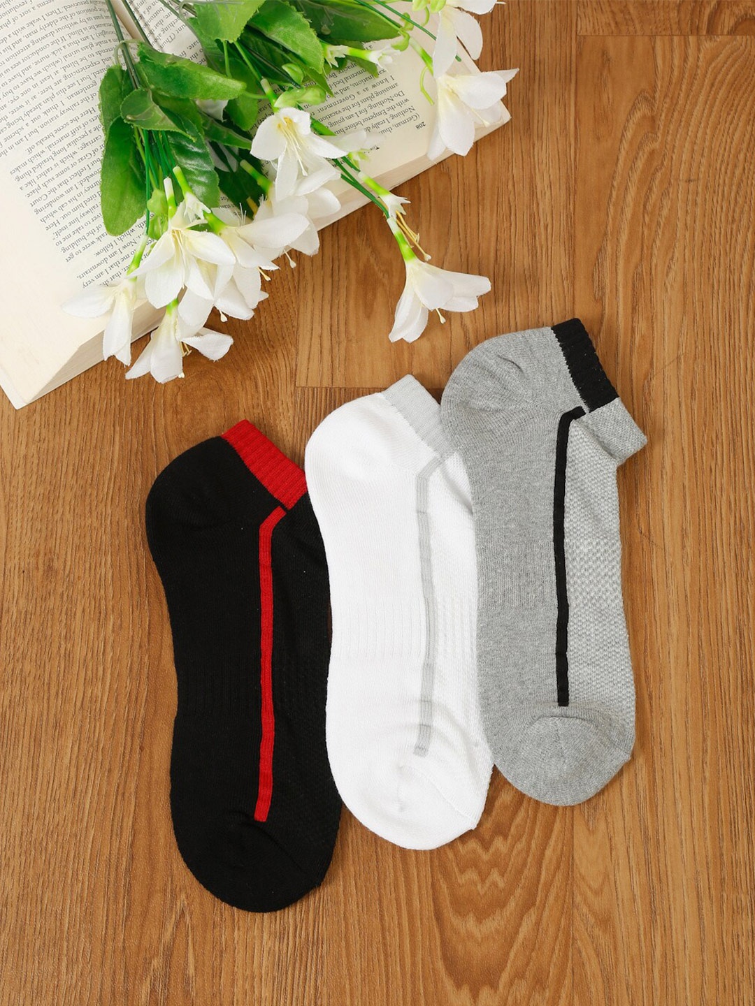 

MUTAQINOTI Men Pack Of 3 Patterned Ankle-Length Socks, Black