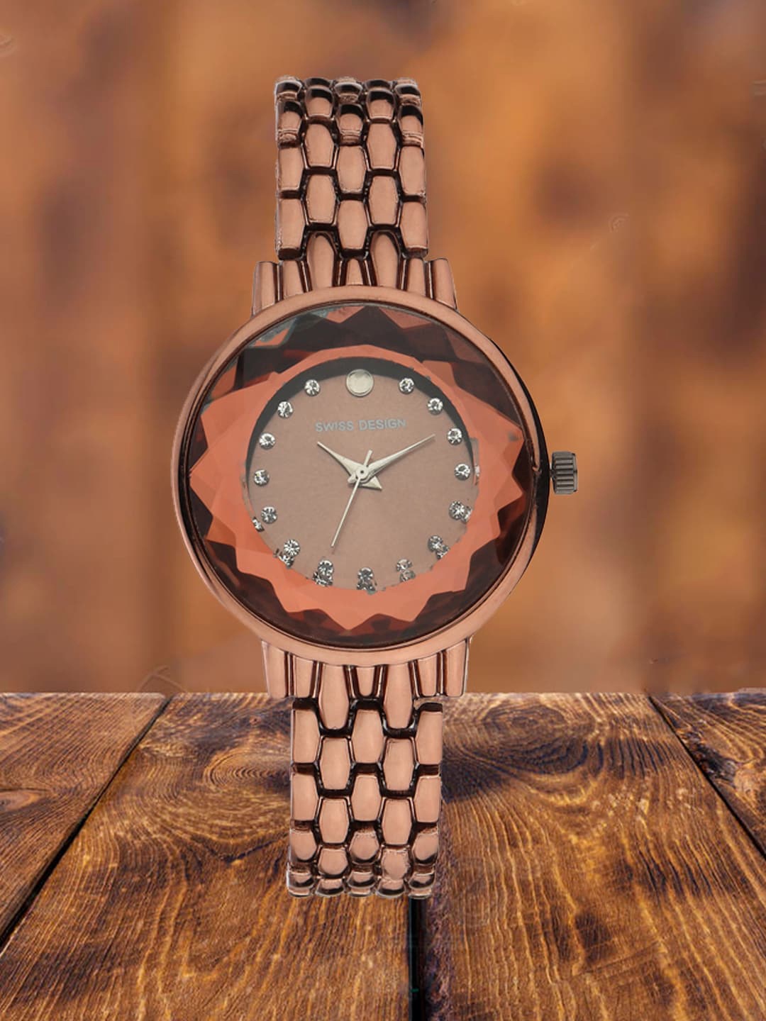 

Swiss Design Women Embellished Dial & Bracelet Style Straps Analogue Watch SDWatch-WG4, Copper