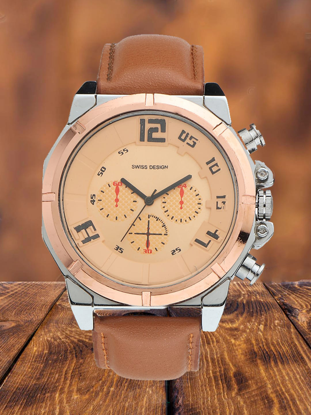 

Swiss Design Men Dial & Textured Straps Water Resistant Analogue Watch SDWatch-706-CP, Beige