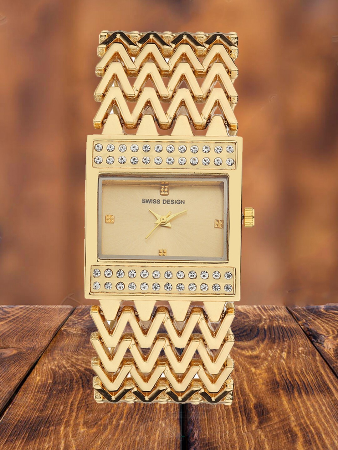 

Swiss Design Women Embellished Dial & Bracelet Style Straps Analogue Watch SDWatch-WD2, Gold