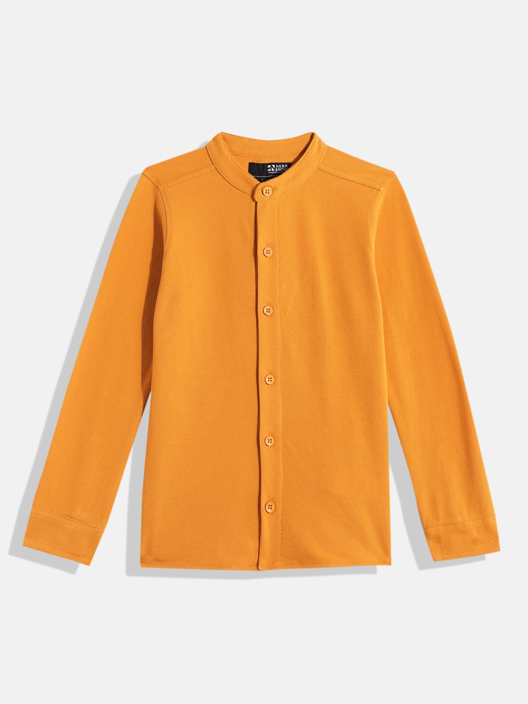 

HERE&NOW Boys Solid Mandarin Collar Casual Shirt, Yellow