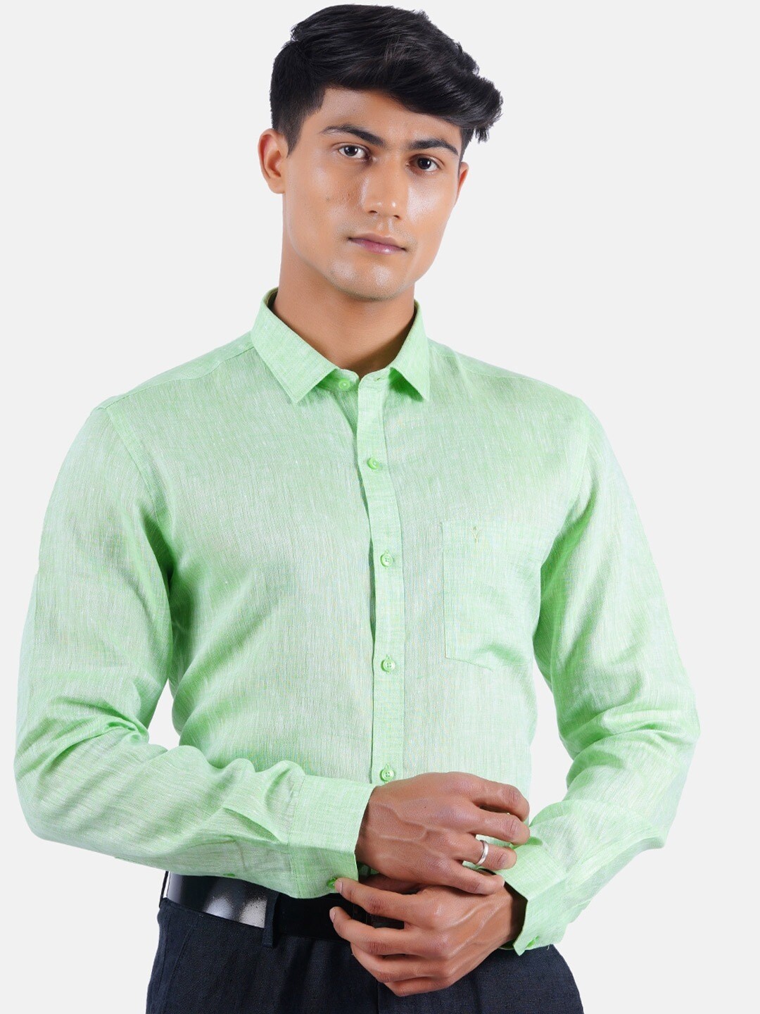 

Ramraj Original Pure Linen Formal Shirt, Green