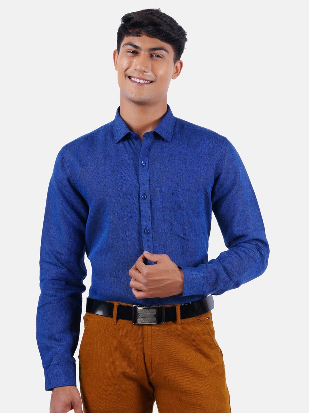 

Ramraj Men Original Pure Linen Casual Shirt, Blue
