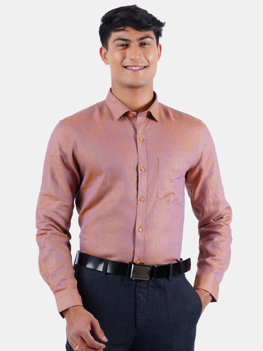 

Ramraj Original Regular Fit Linen Formal Shirt, Orange