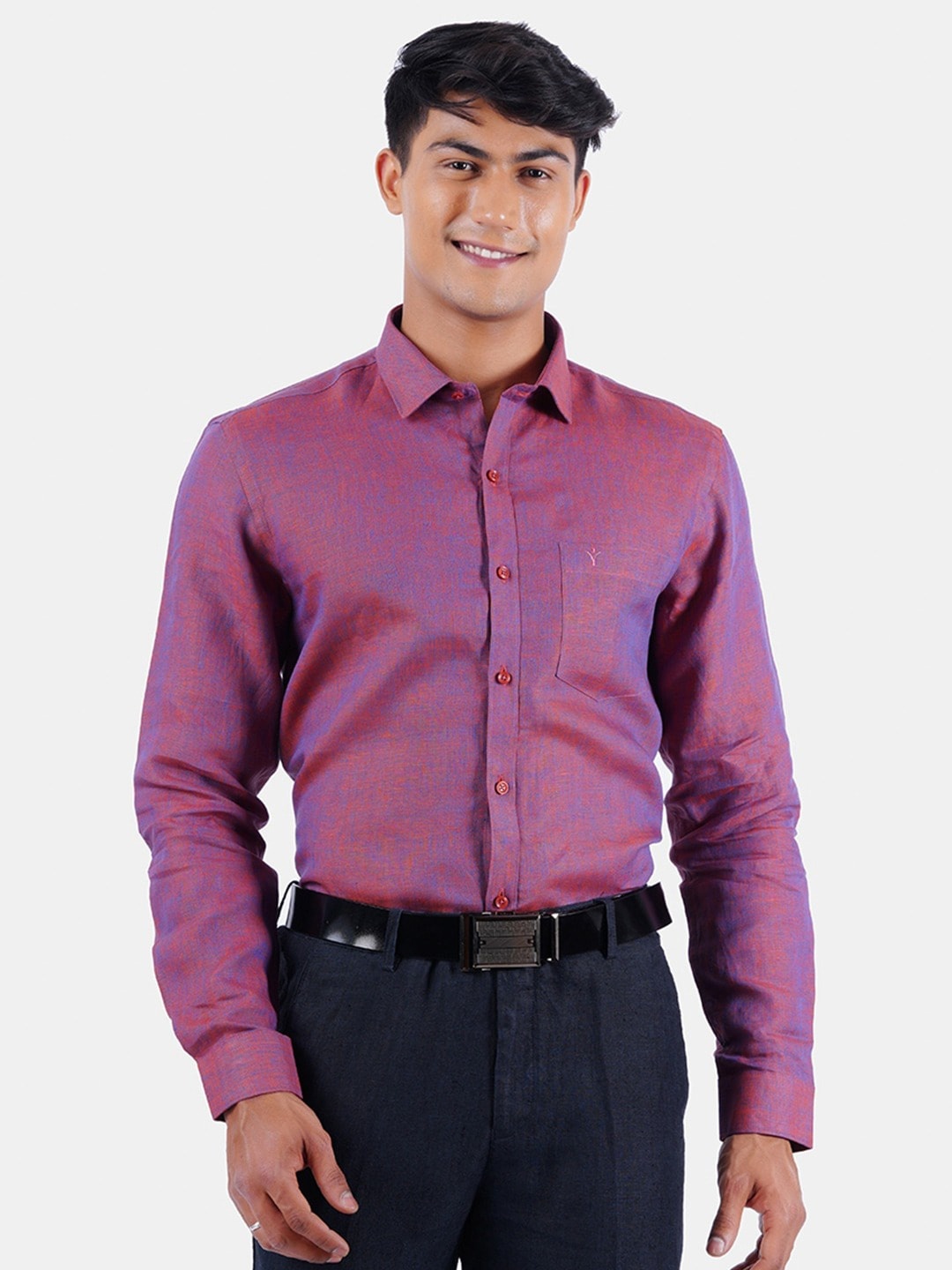 

Ramraj Original Pure Linen Formal Shirt, Purple