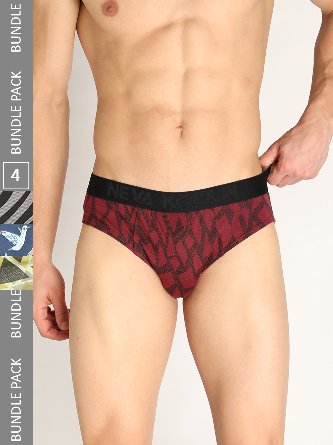 

NEVA Men Pack Of 4 Printed Mid-Rise Anti Bacterial Basic Briefs, Maroon