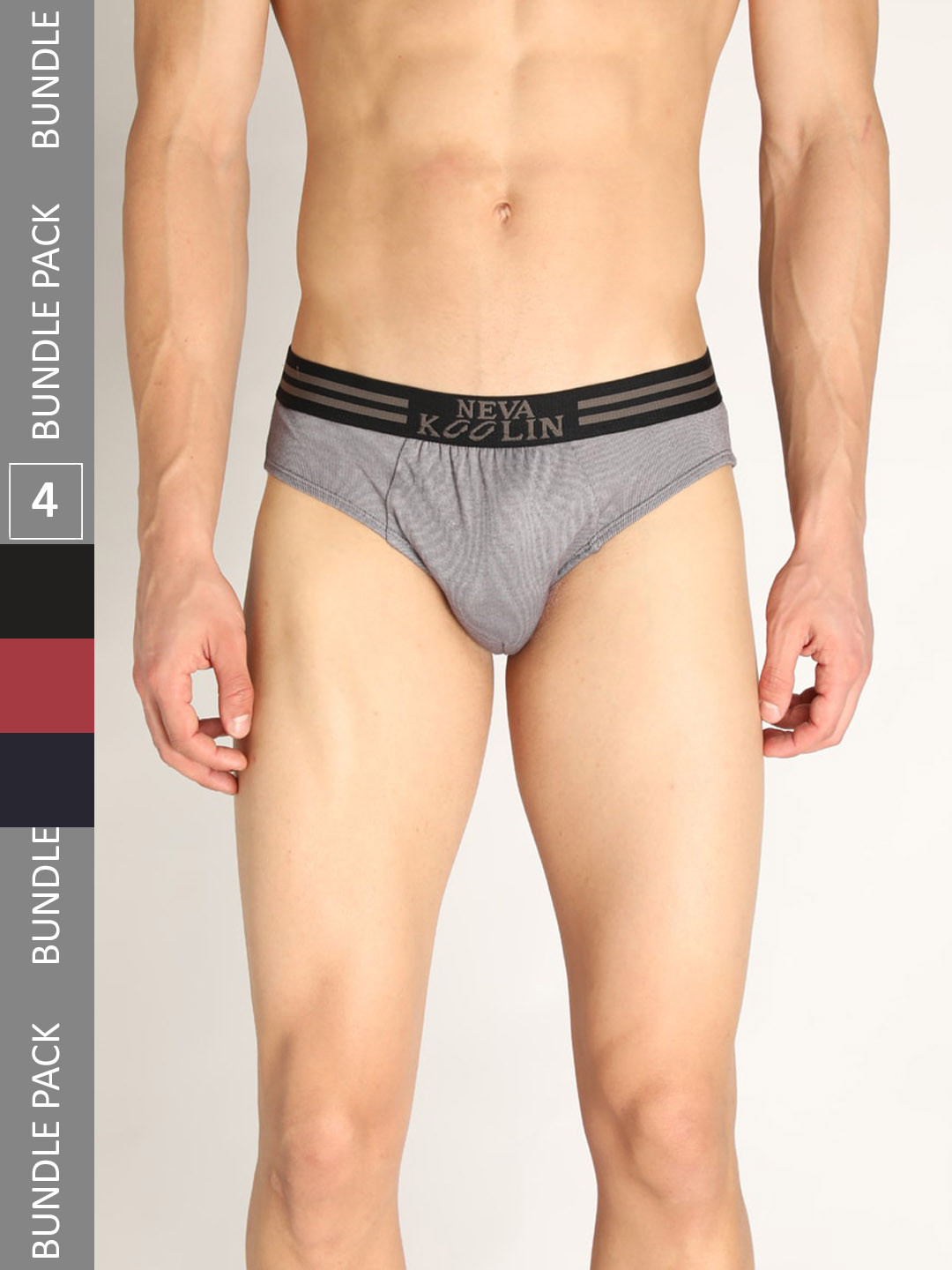 

NEVA Men Pack Of 4 Mid-Rise Anti Bacterial Basic Briefs, Grey