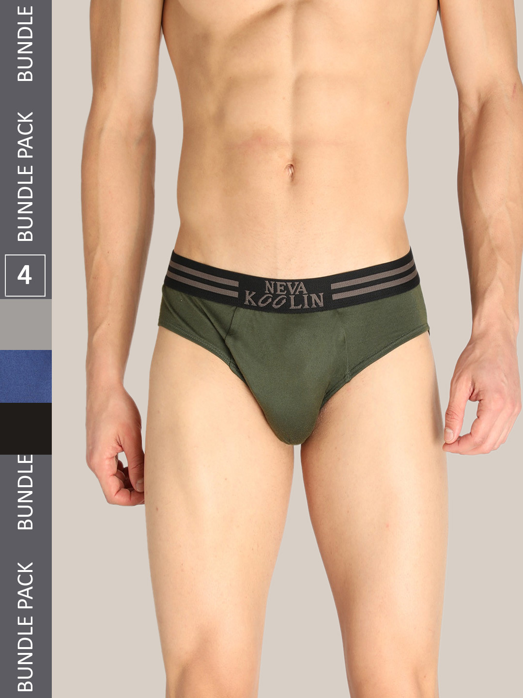 

NEVA Men Pack Of 4 Brand Logo Printed Anti-Microbial Mid-Rise Basic Briefs, Green