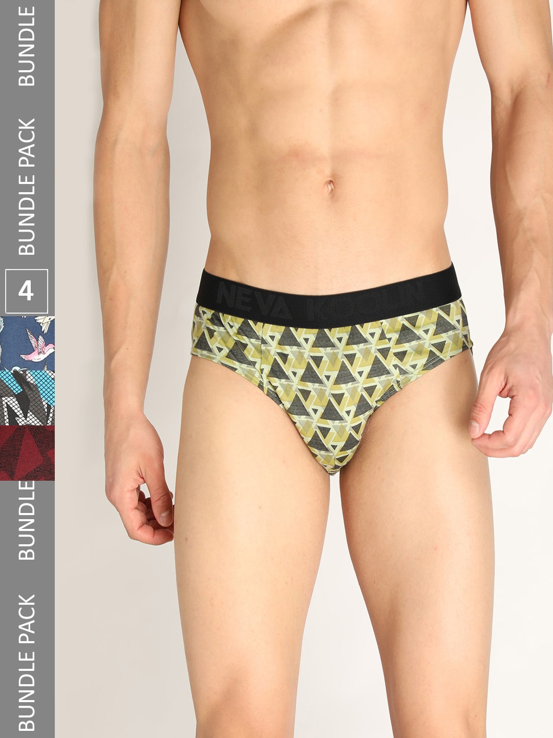 

NEVA Men Pack Of 4 Printed Anti Microbial Mid-Rise Basic Briefs, Green