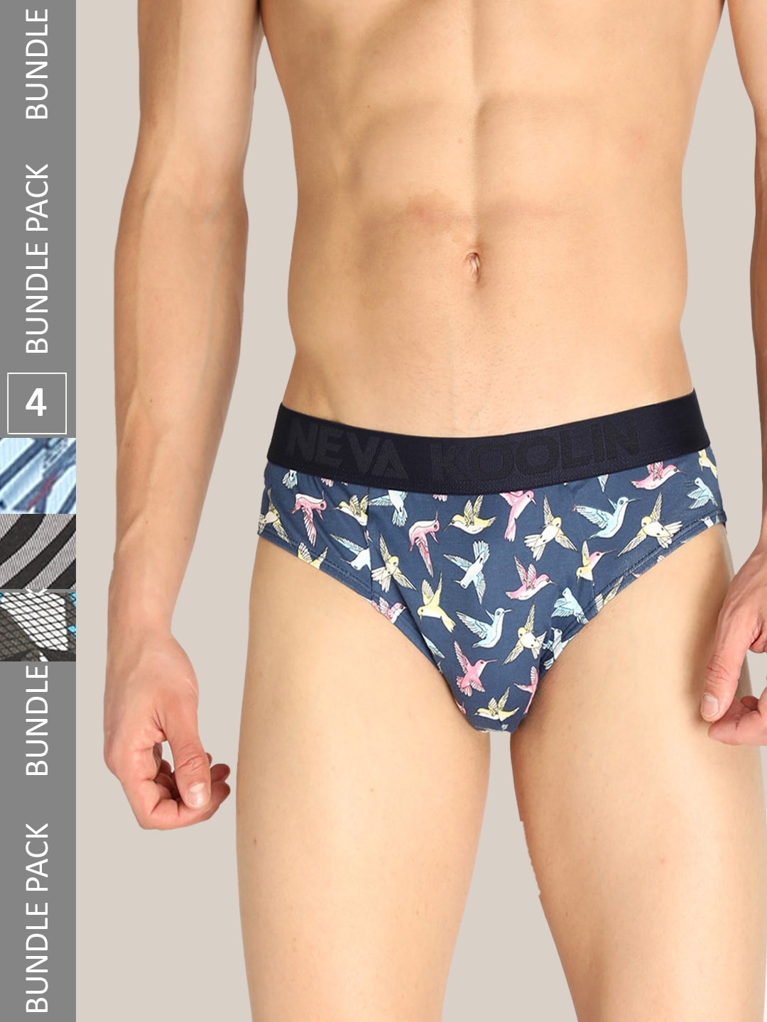 

NEVA Men Pack Of 4 Anti Bacterial Printed Mid-Rise Basic Briefs, Blue