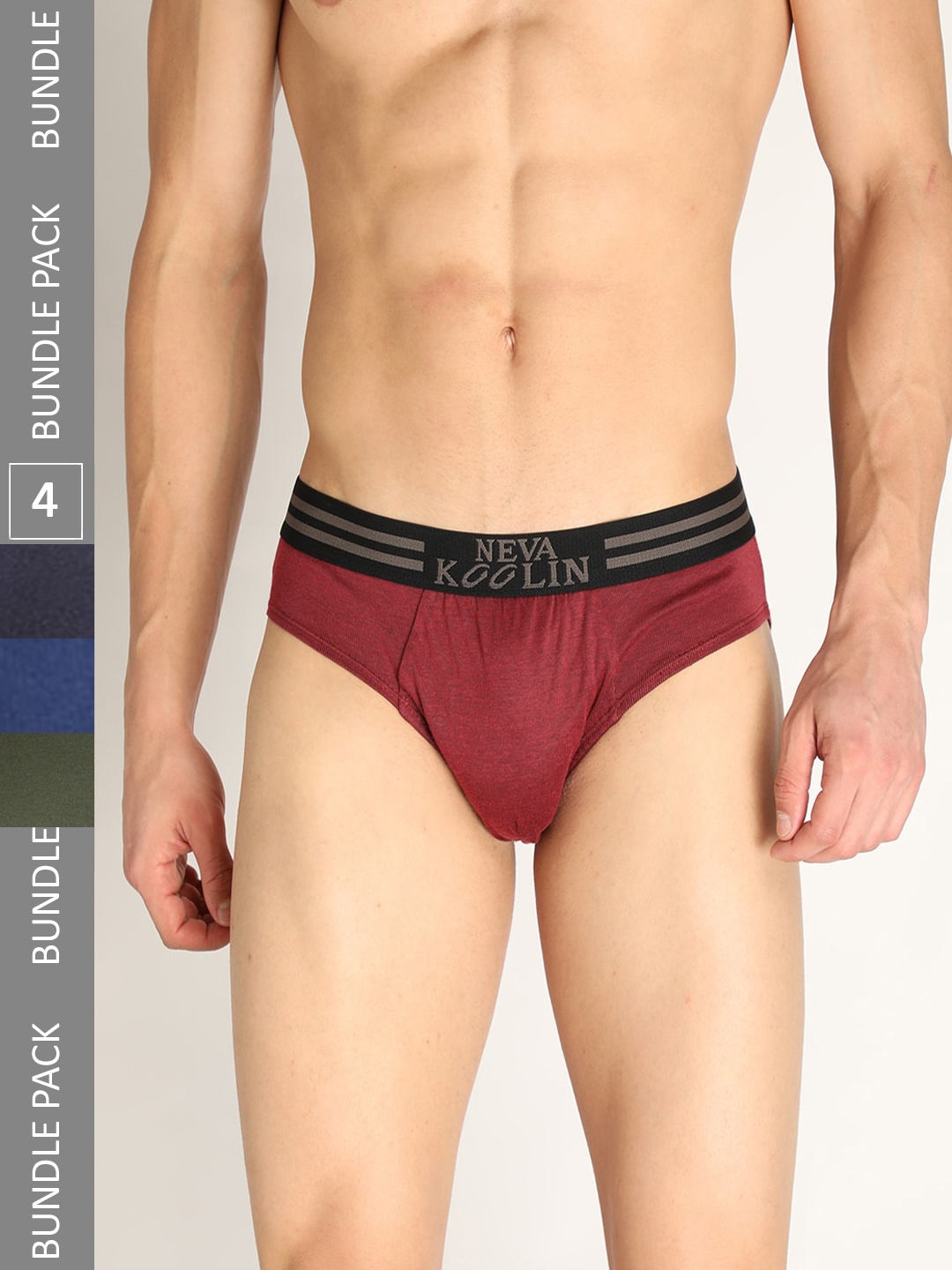 

NEVA Men Pack Of 4 Anti-Microbial Mid-Rise Basic Briefs, Maroon