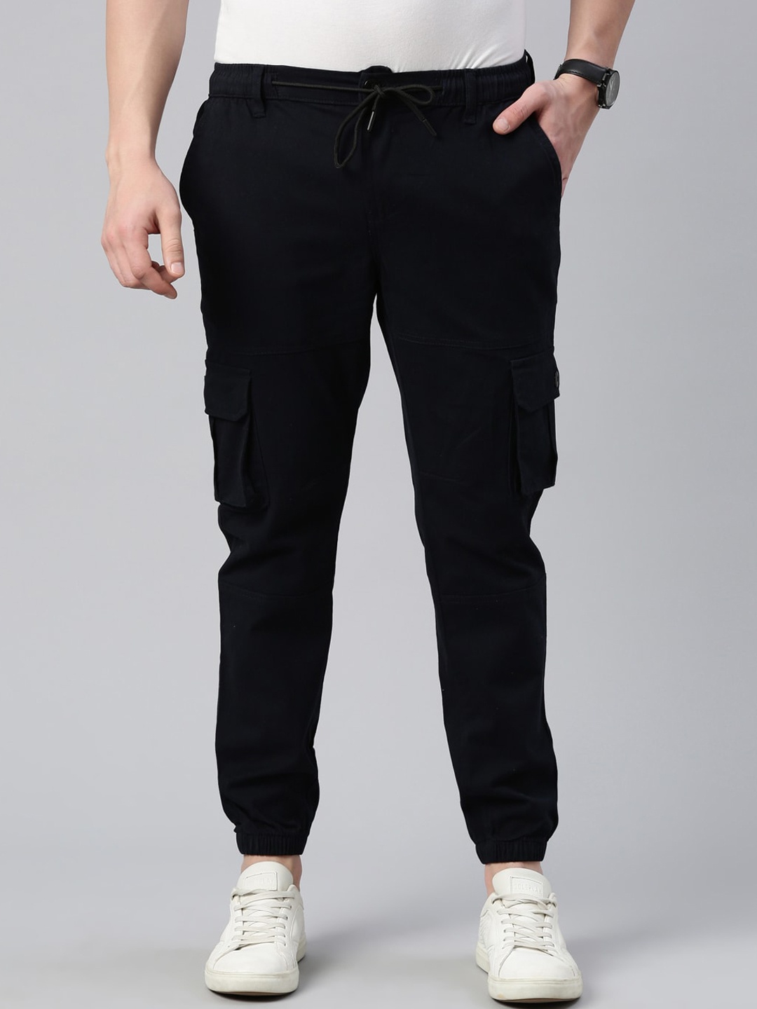 

CINOCCI Men Smart Slim Fit Cotton Joggers, Navy blue