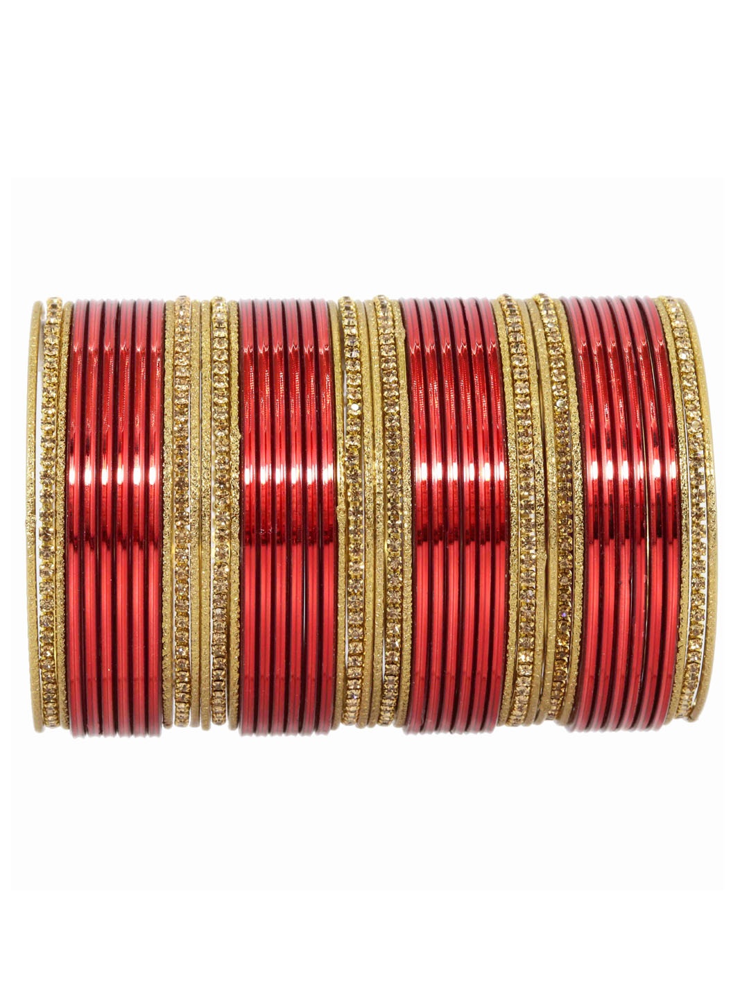 

NMII Set of 48 Artificial Stones Glossy Finished Bangles, Maroon