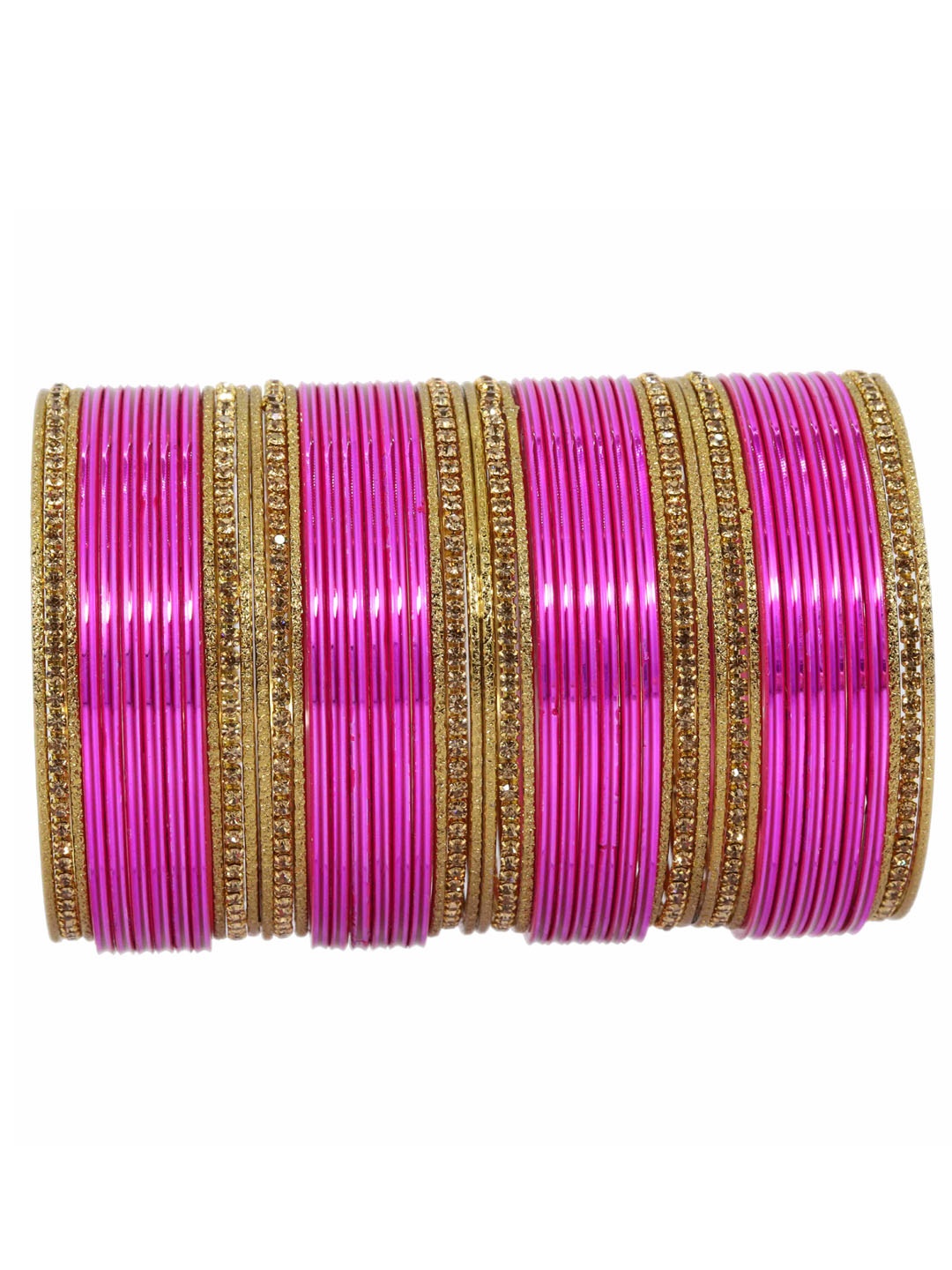 

NMII Set Of 48 Artificial Stones Studded Bangles, Magenta