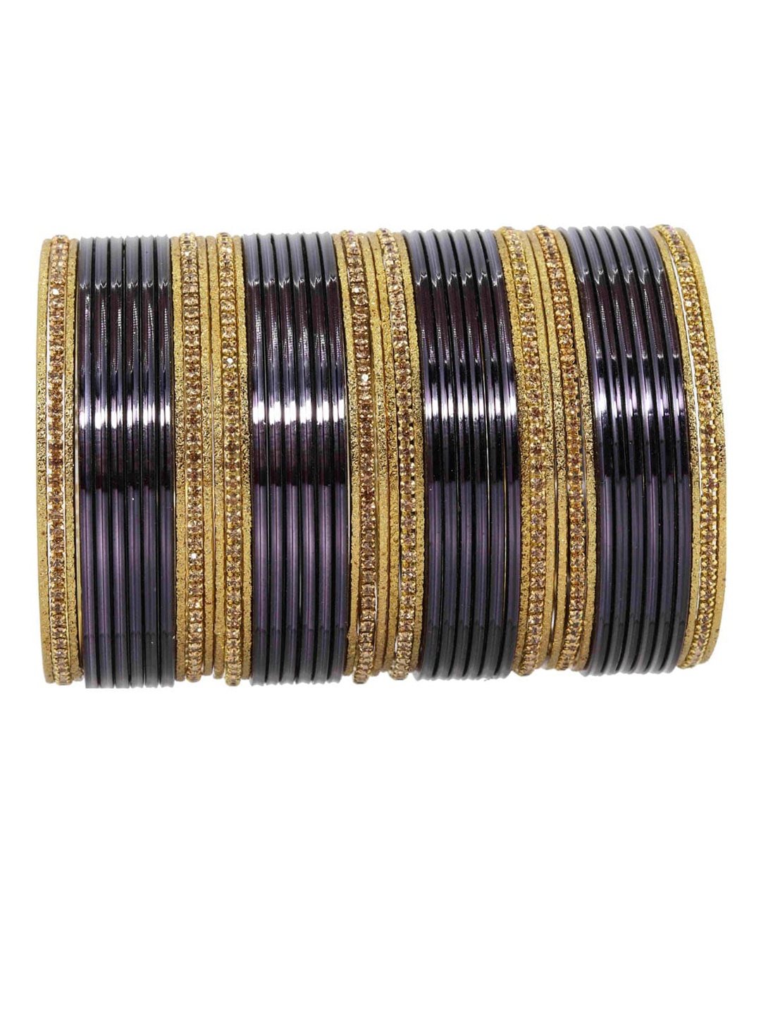 

NMII Set Of 48 Artificial Stones Stone-Studded Bangles, Black