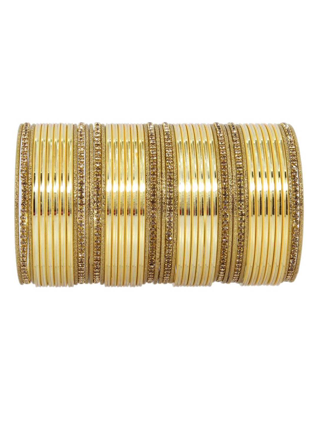 

NMII Set Of 48 Artificial Stones Studded Bangles, Gold
