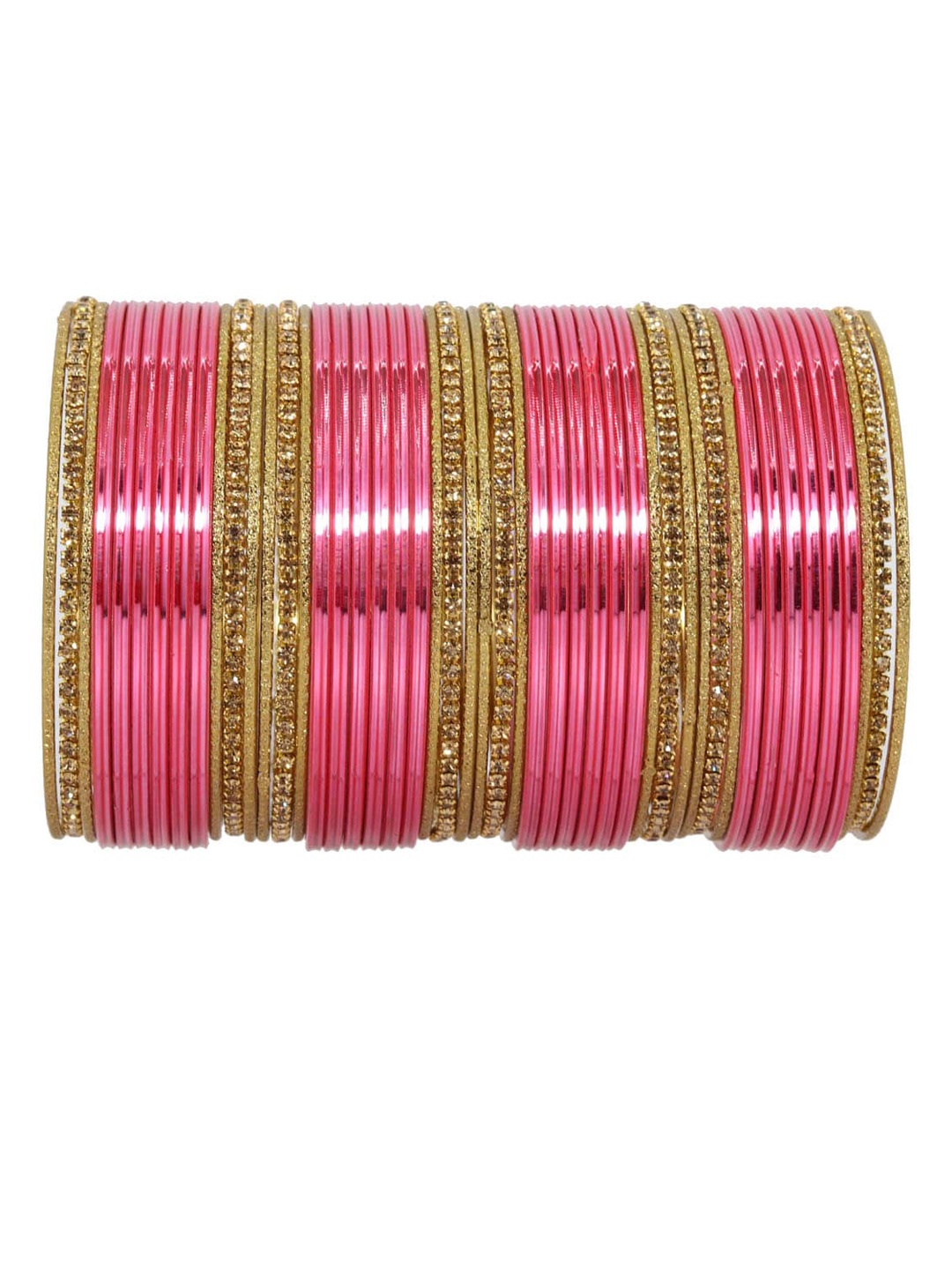 

NMII Set Of 48 Artificial Stones Studded Bangles, Rose