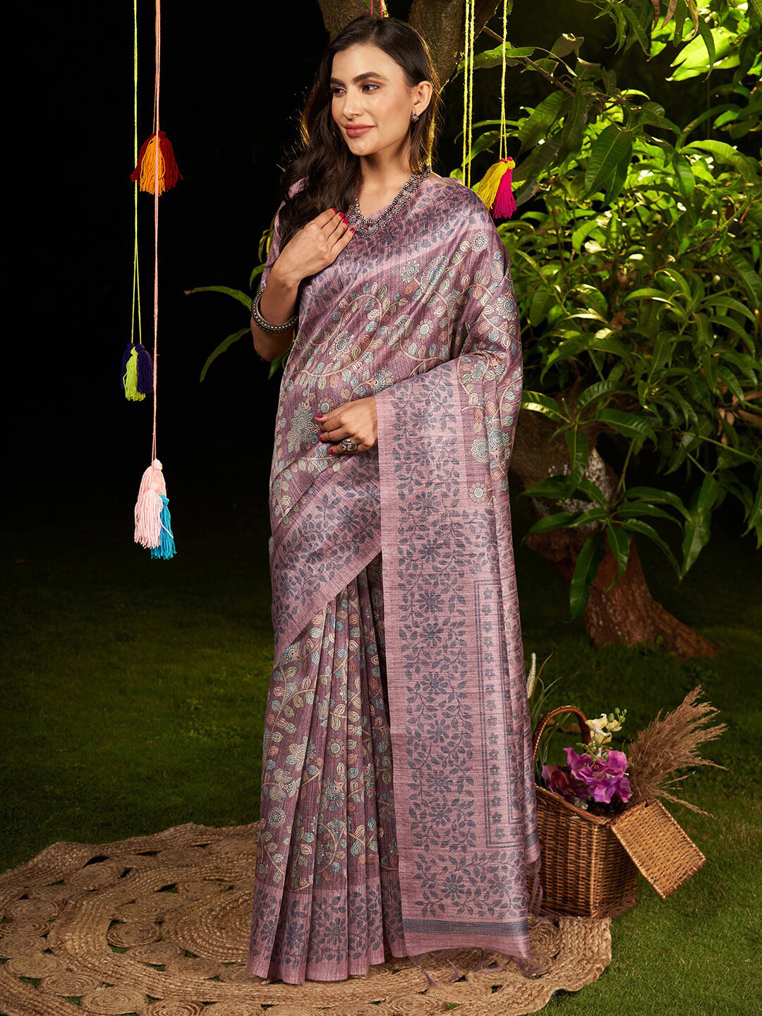 

Saree mall Floral Printed Sarees, Mauve
