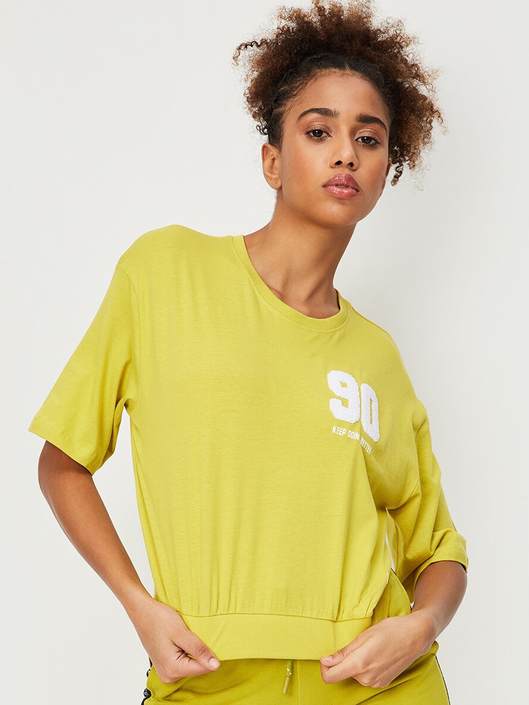 

max Drop-Shoulder Sleeves Pure Cotton Loose Fit Crop T-shirt, Lime green