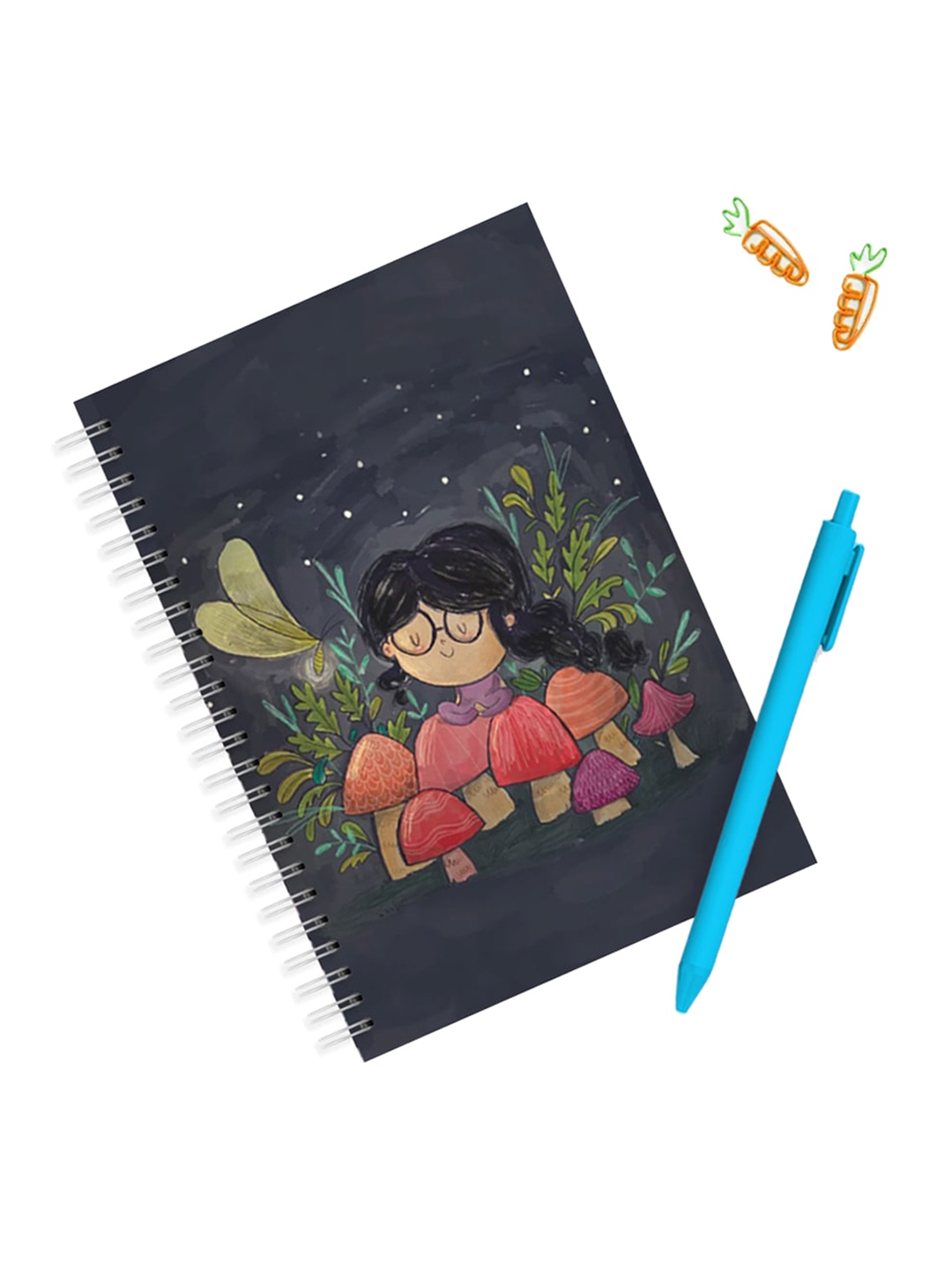 

Alicia Souza Mushroom Girl Printed Sprial Hard Bound Notebook, Black