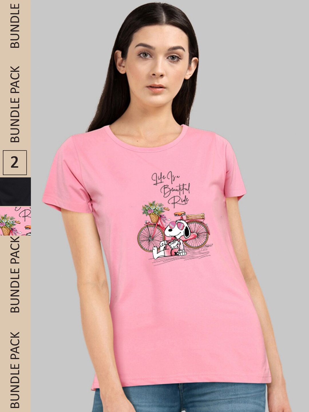 

CHOZI Pack Of 2 Printed Cotton T-shirt, Pink