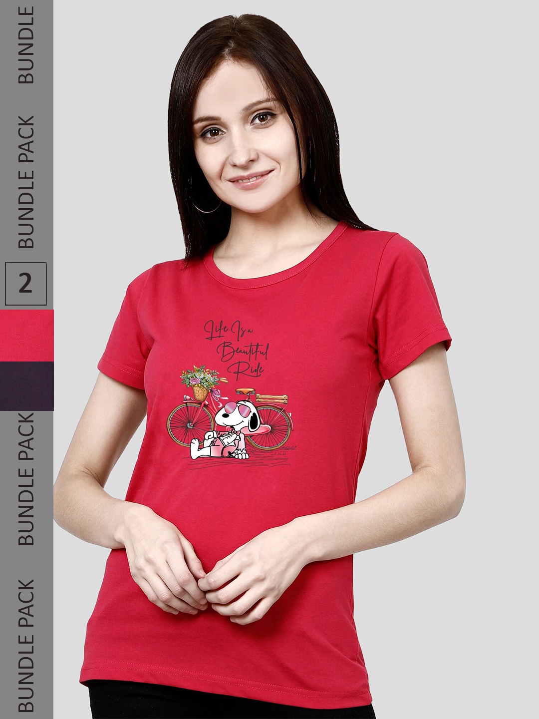 

CHOZI Pack Of 2 Graphic Printed Round Neck Cotton T-shirt, Red