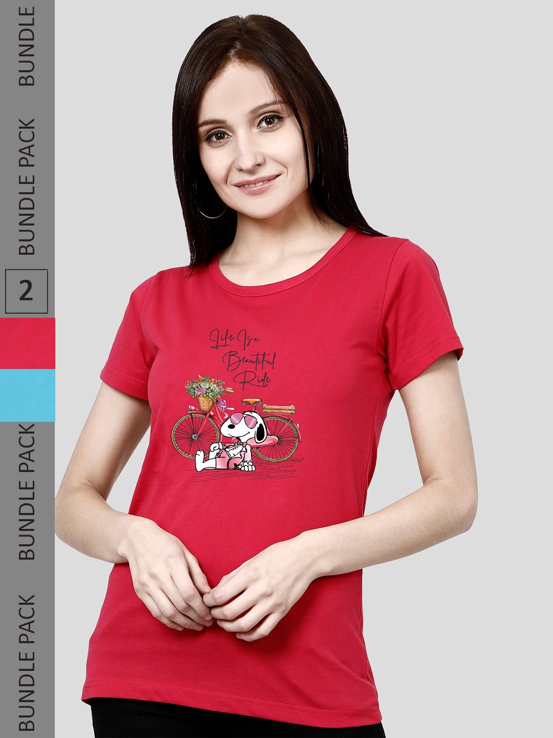 

CHOZI Pack of 2 Graphic Printed Cotton T-shirt, Red