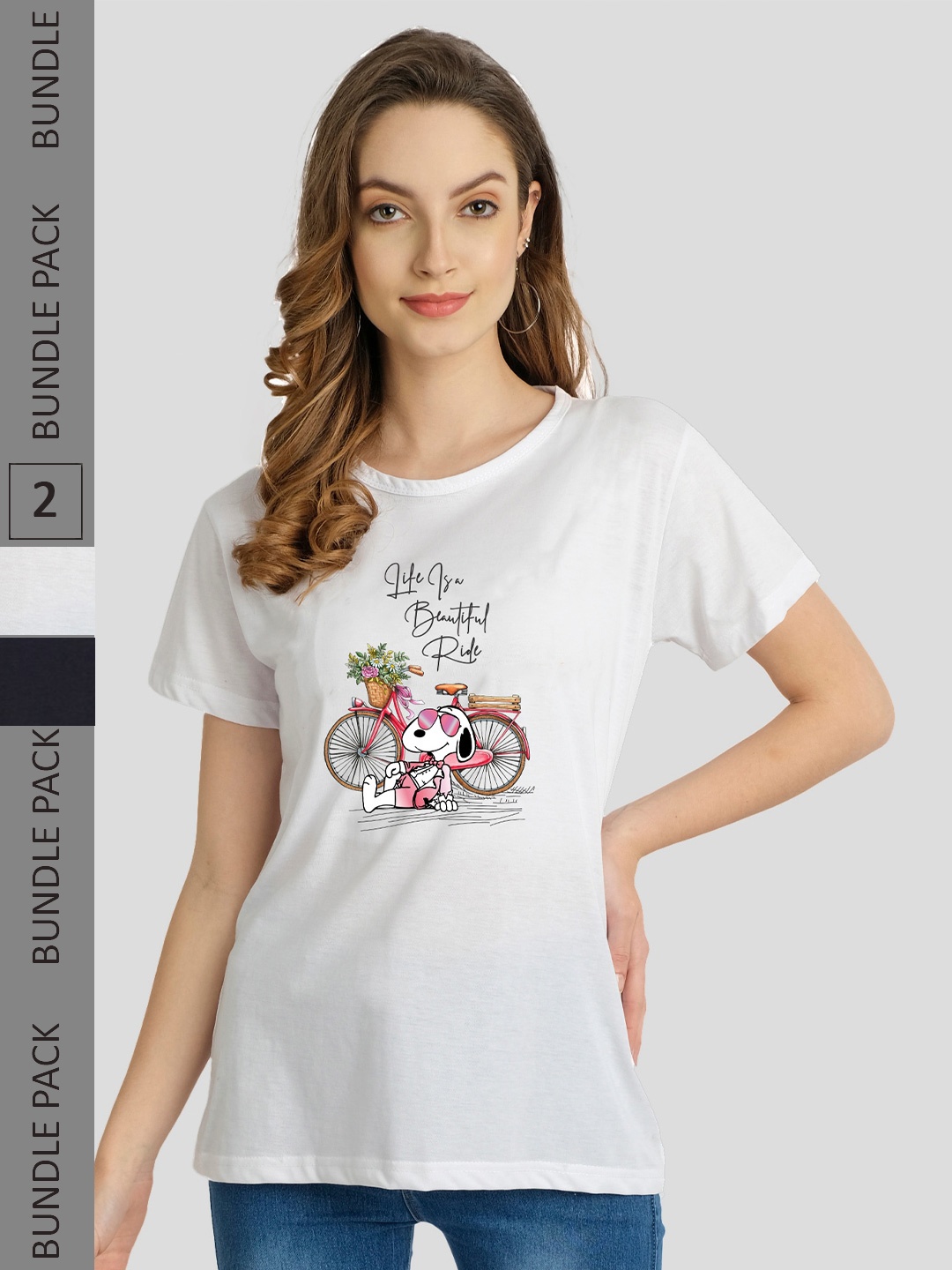 

CHOZI Pack of 2 Graphic Printed Cotton T-shirt, White