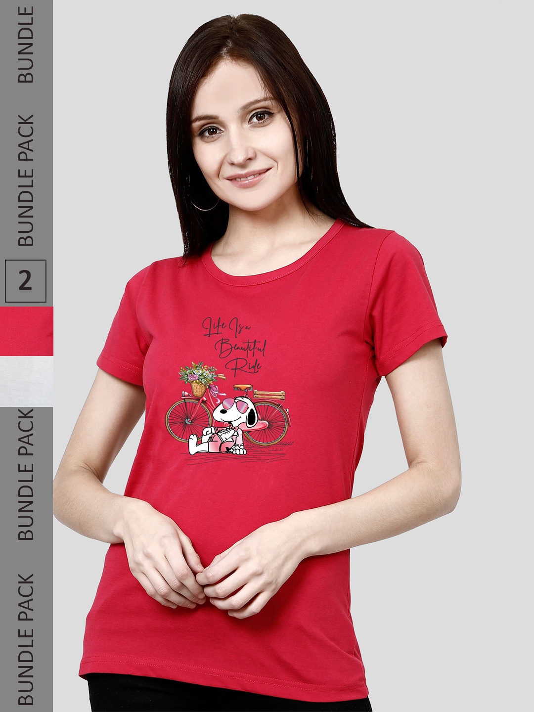 

CHOZI Pack Of 2 Graphic Printed Round Neck Cotton T-shirt, Red