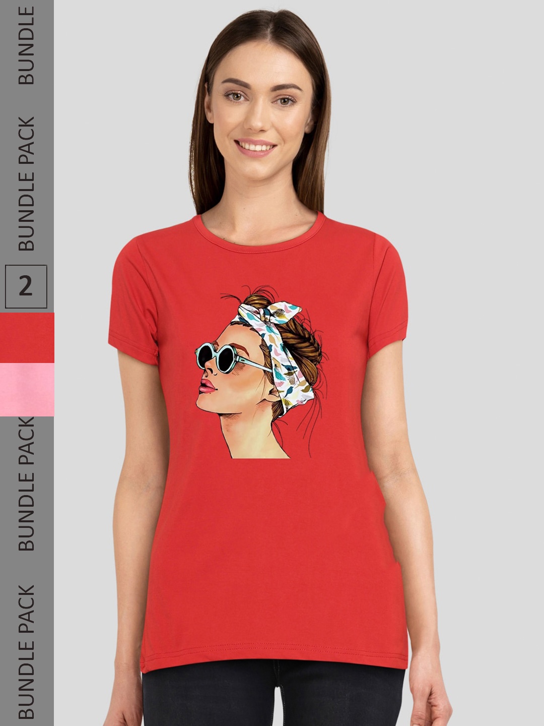 

CHOZI Pack Of 2 Graphic Printed Cotton T-shirt, Red