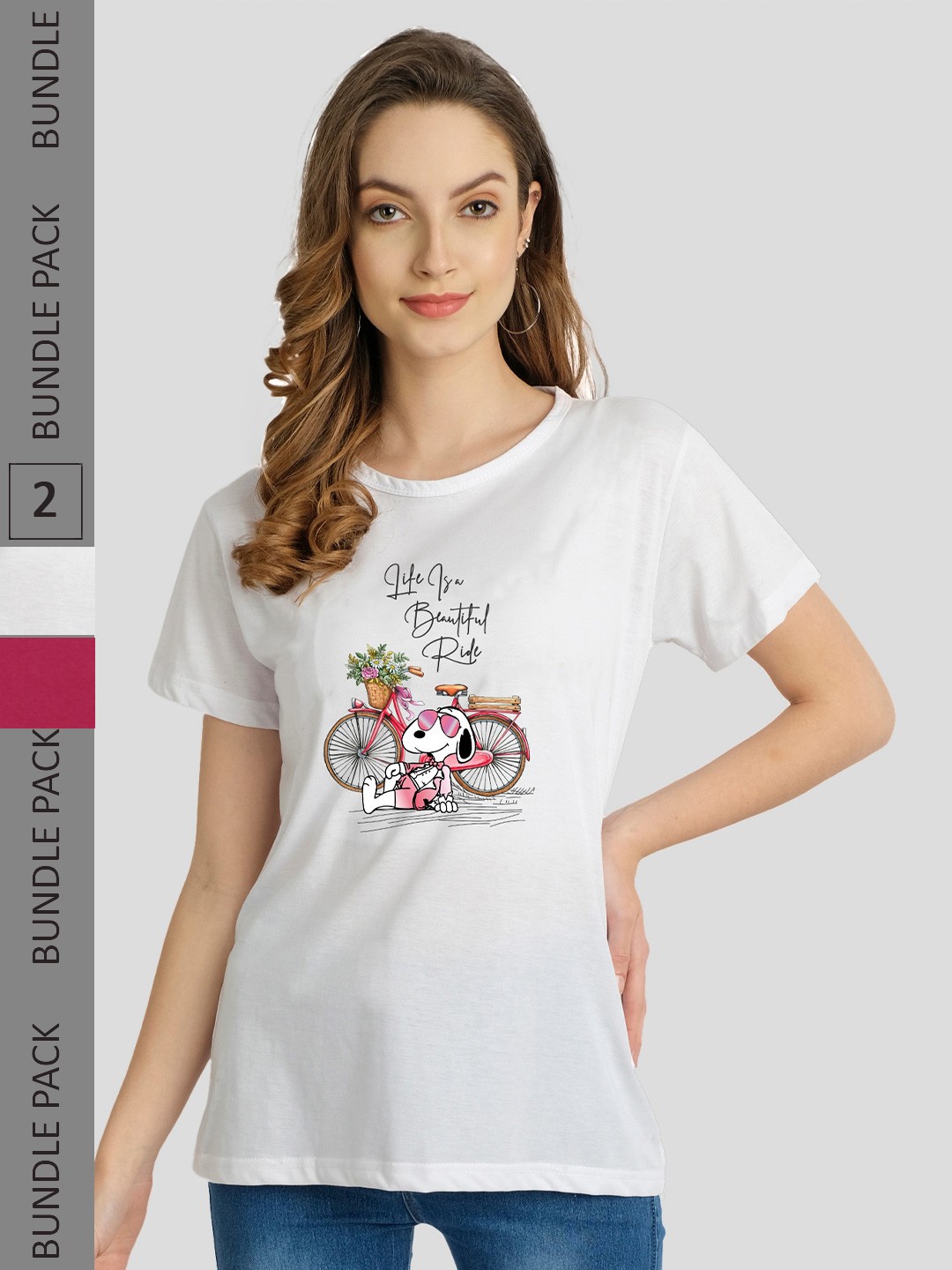 

CHOZI Pack of 2 Printed Cotton T-shirt, White