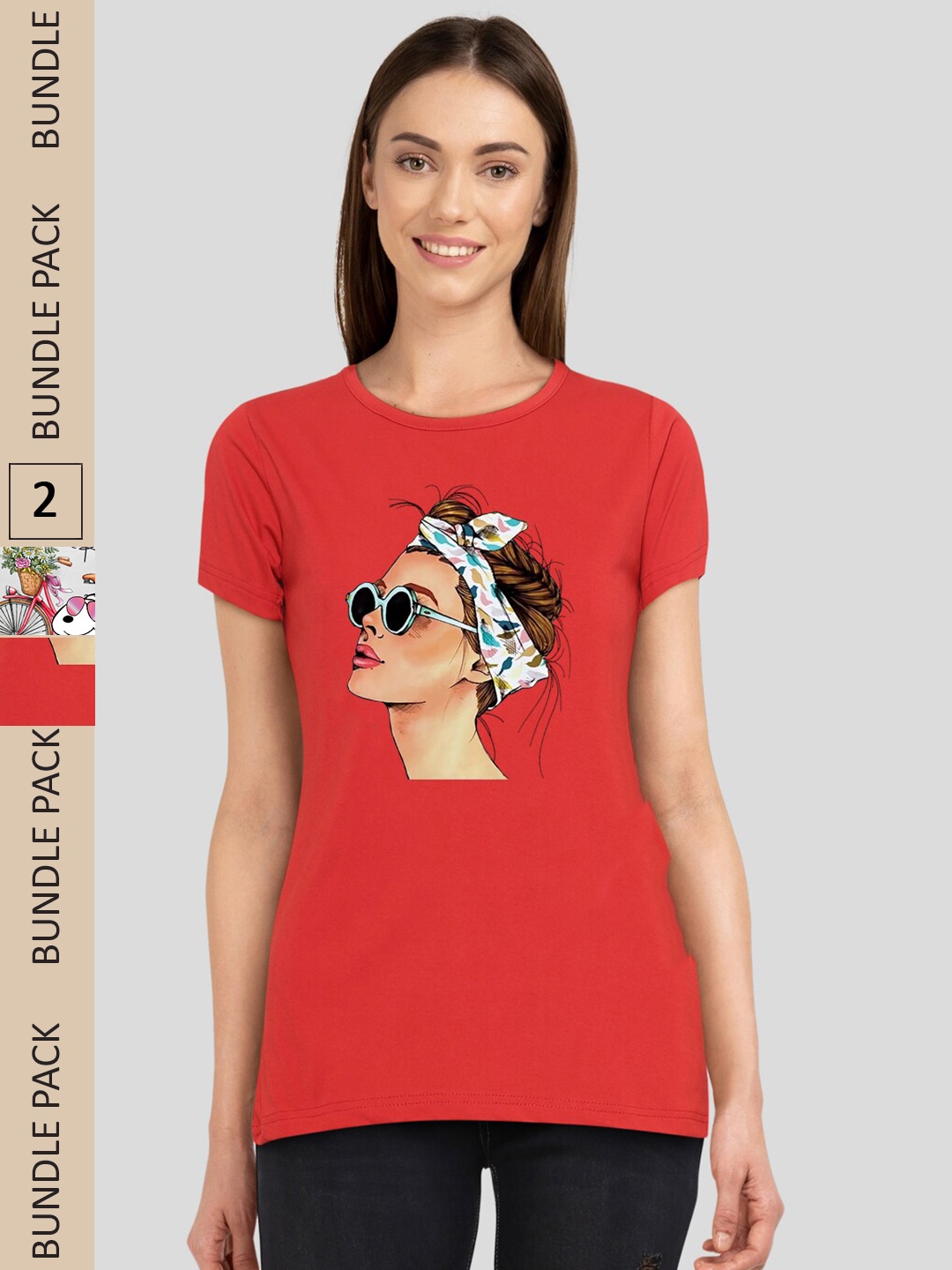 

CHOZI Pack Of 2 Graphic Printed Cotton T-shirt, Red