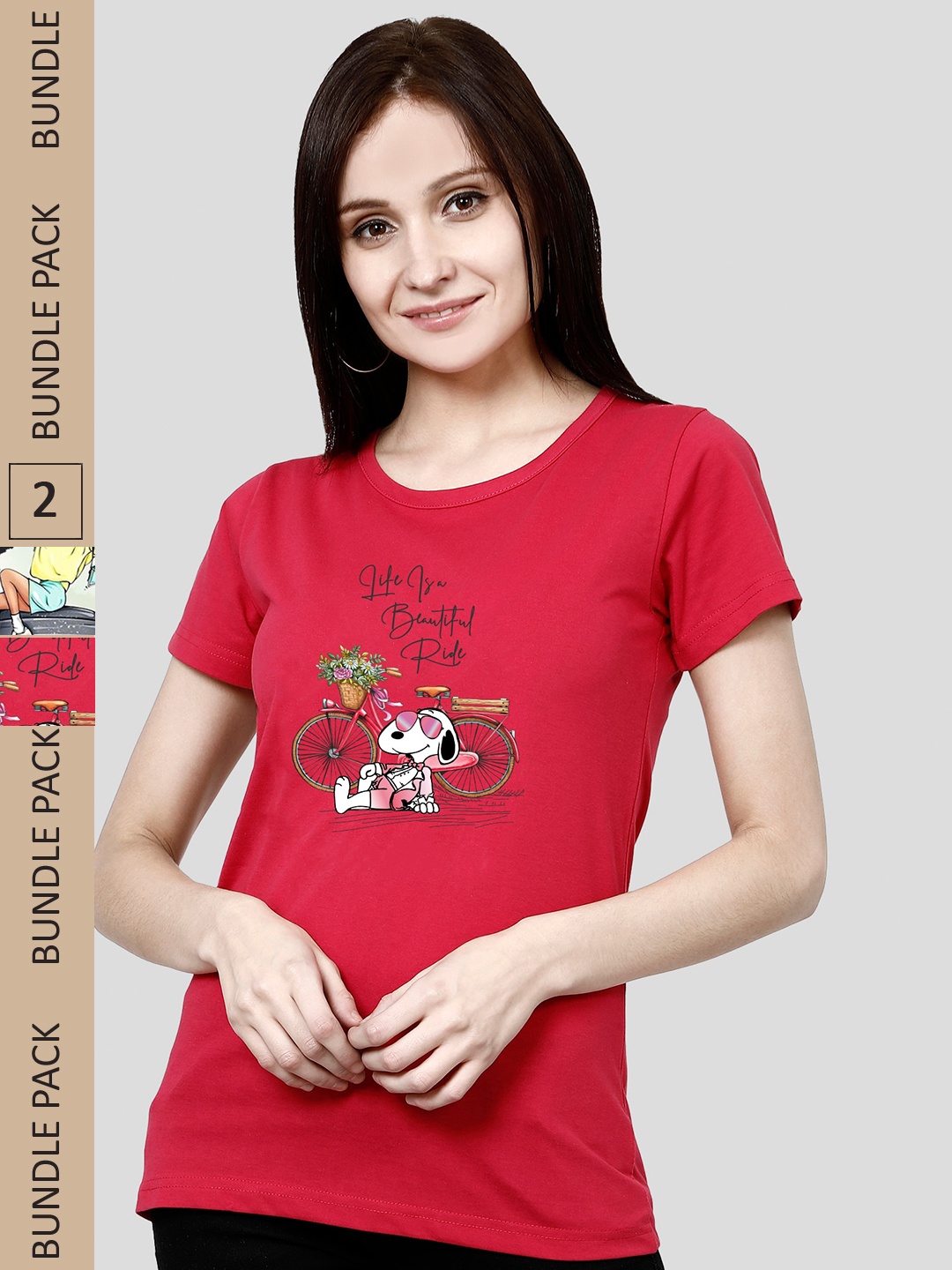 

CHOZI Pack Of 2 Graphic Printed Cotton T-shirt, Red