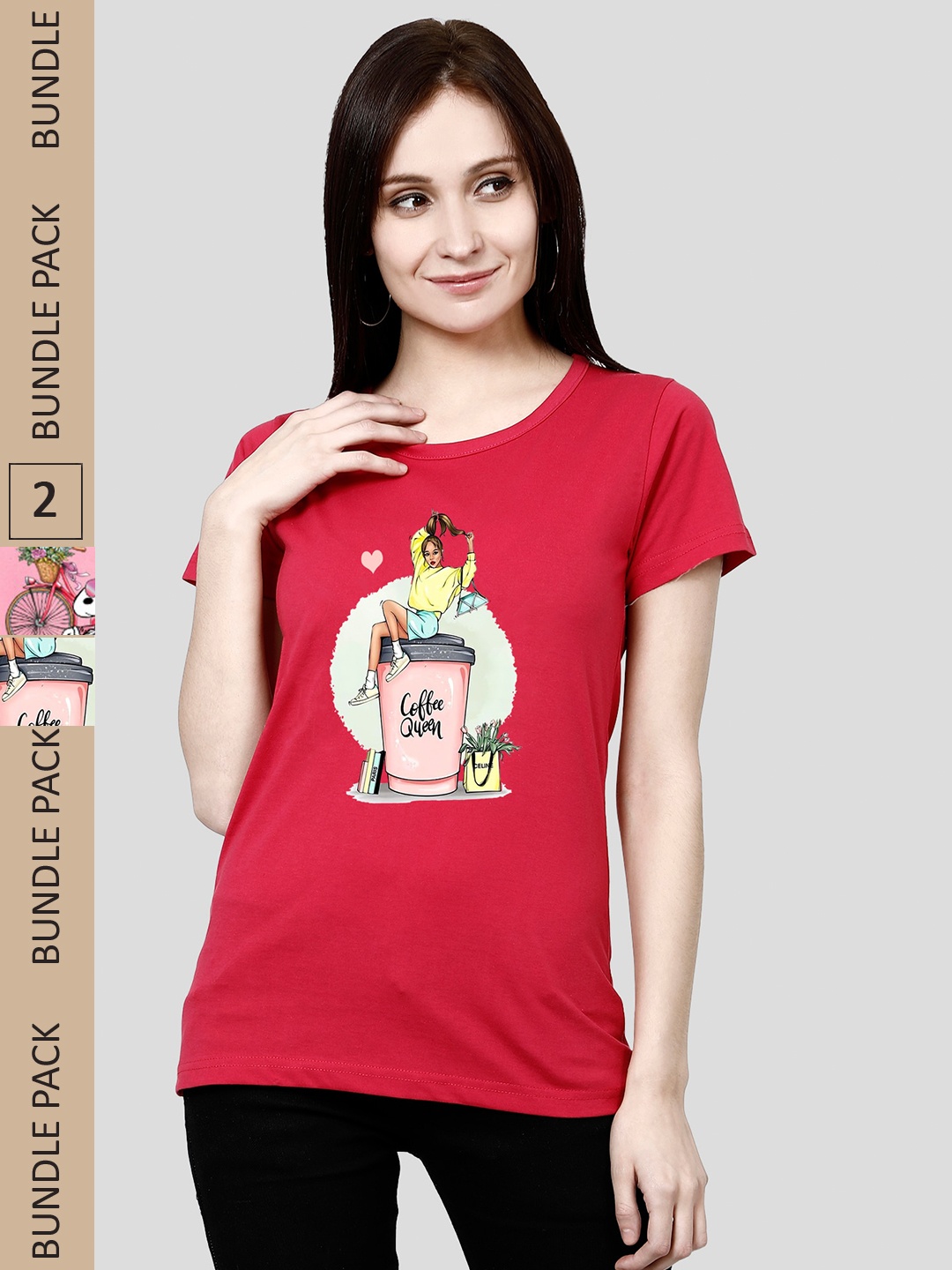 

CHOZI Pack Of 2 Graphic Printed Cotton T-shirt, Maroon