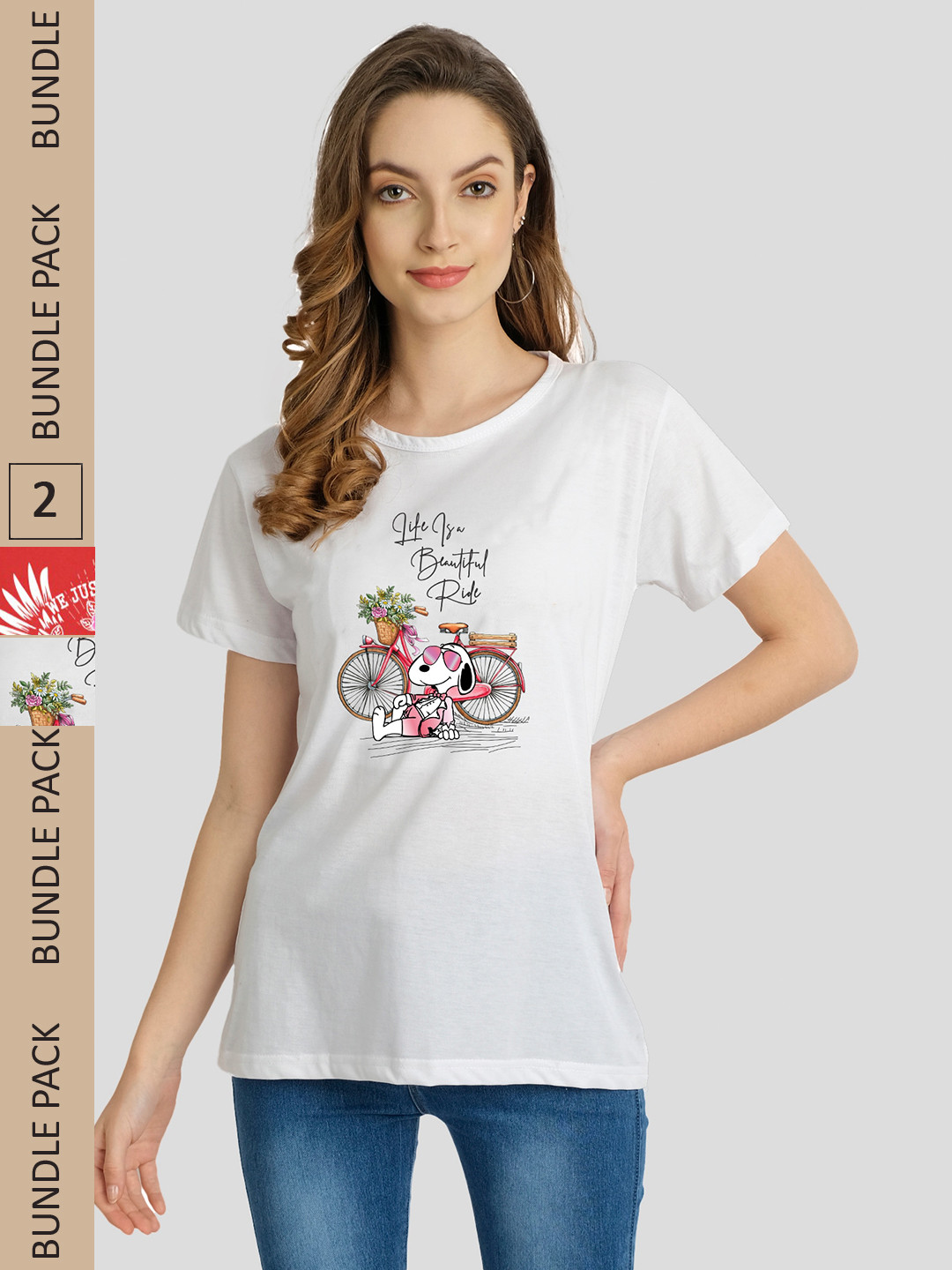 

CHOZI Pack Of 2 Graphic Printed Cotton T-shirt, White