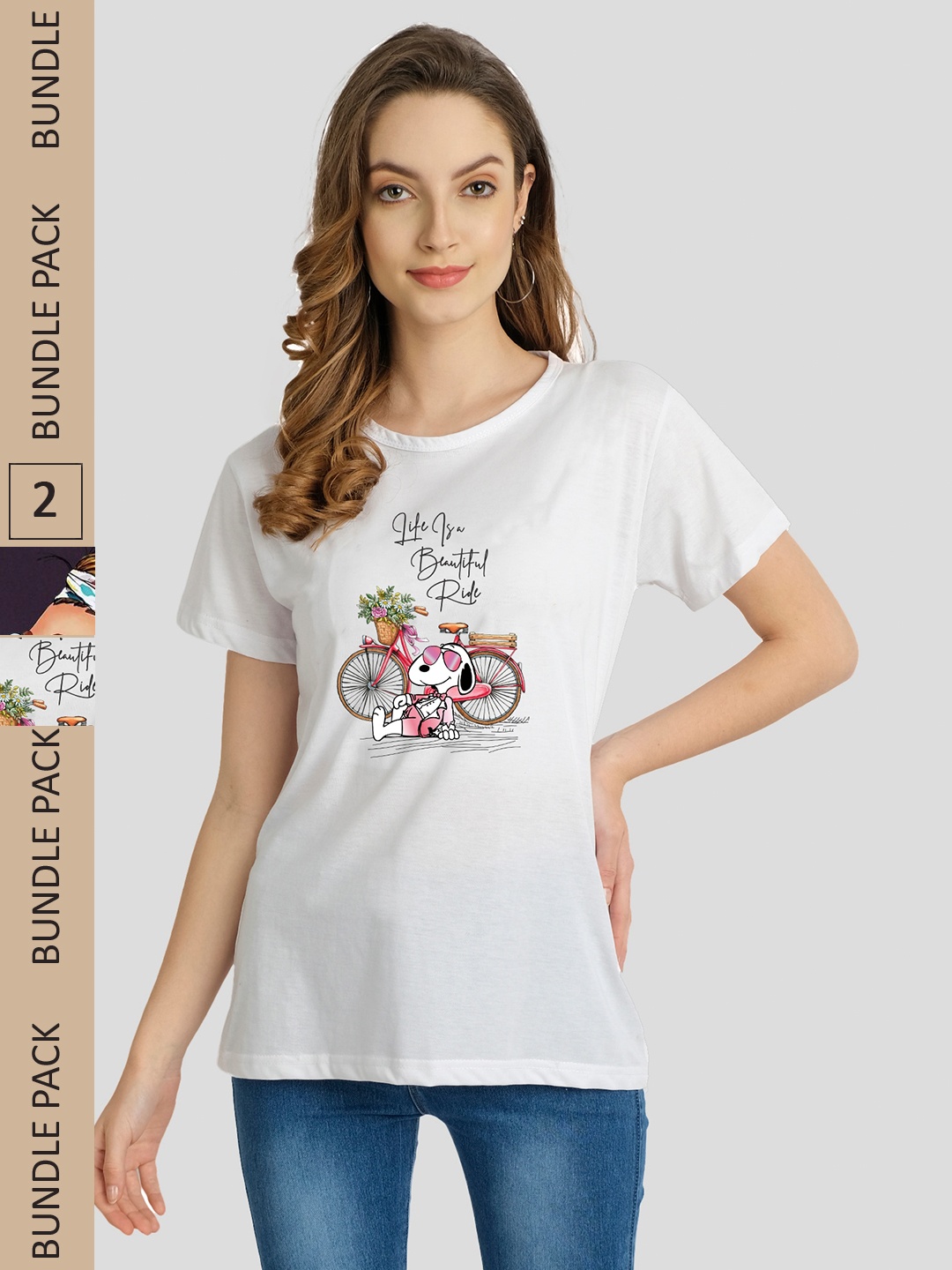 

CHOZI Pack Of 2 Graphic Printed Extended Sleeves Cotton T-Shirts, White