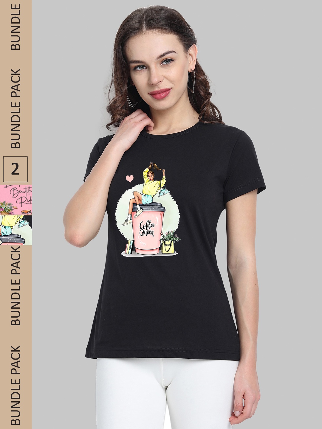 

CHOZI Pack of 2 Graphic Printed Cotton T-shirt, Pink