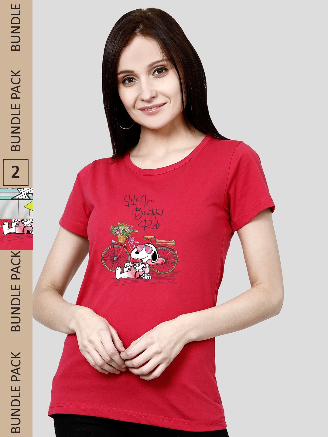 

CHOZI Pack Of 2 Graphic Printed Cotton T-shirt, Red