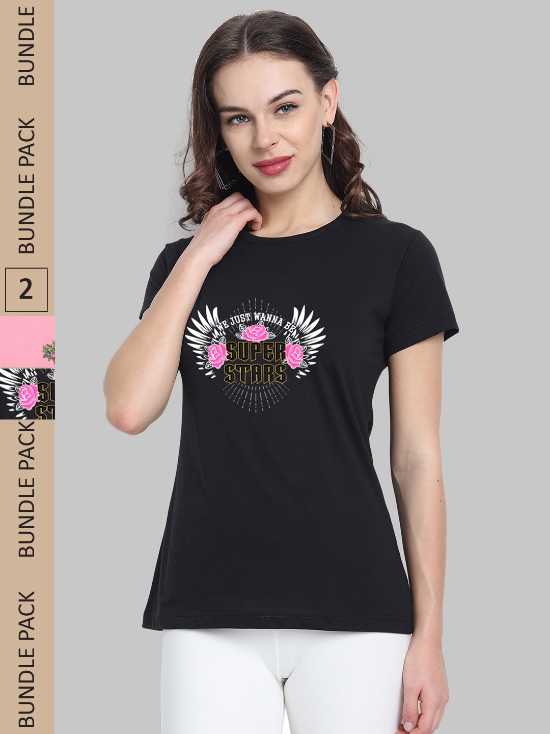 

CHOZI Pack of 2 Printed Cotton T-shirt, Black