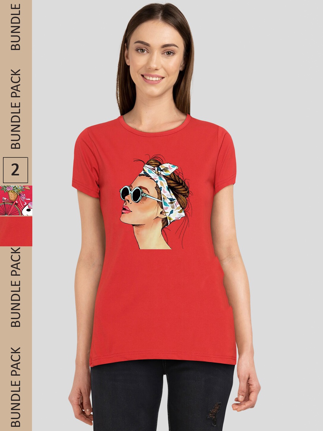 

CHOZI Pack Of 2 Graphic Printed Cotton T-shirt, Red