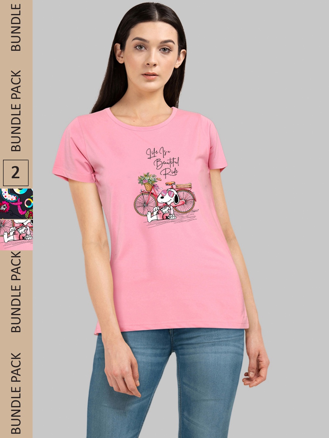 

CHOZI Pack Of 2 Printed Cotton T-shirt, Pink