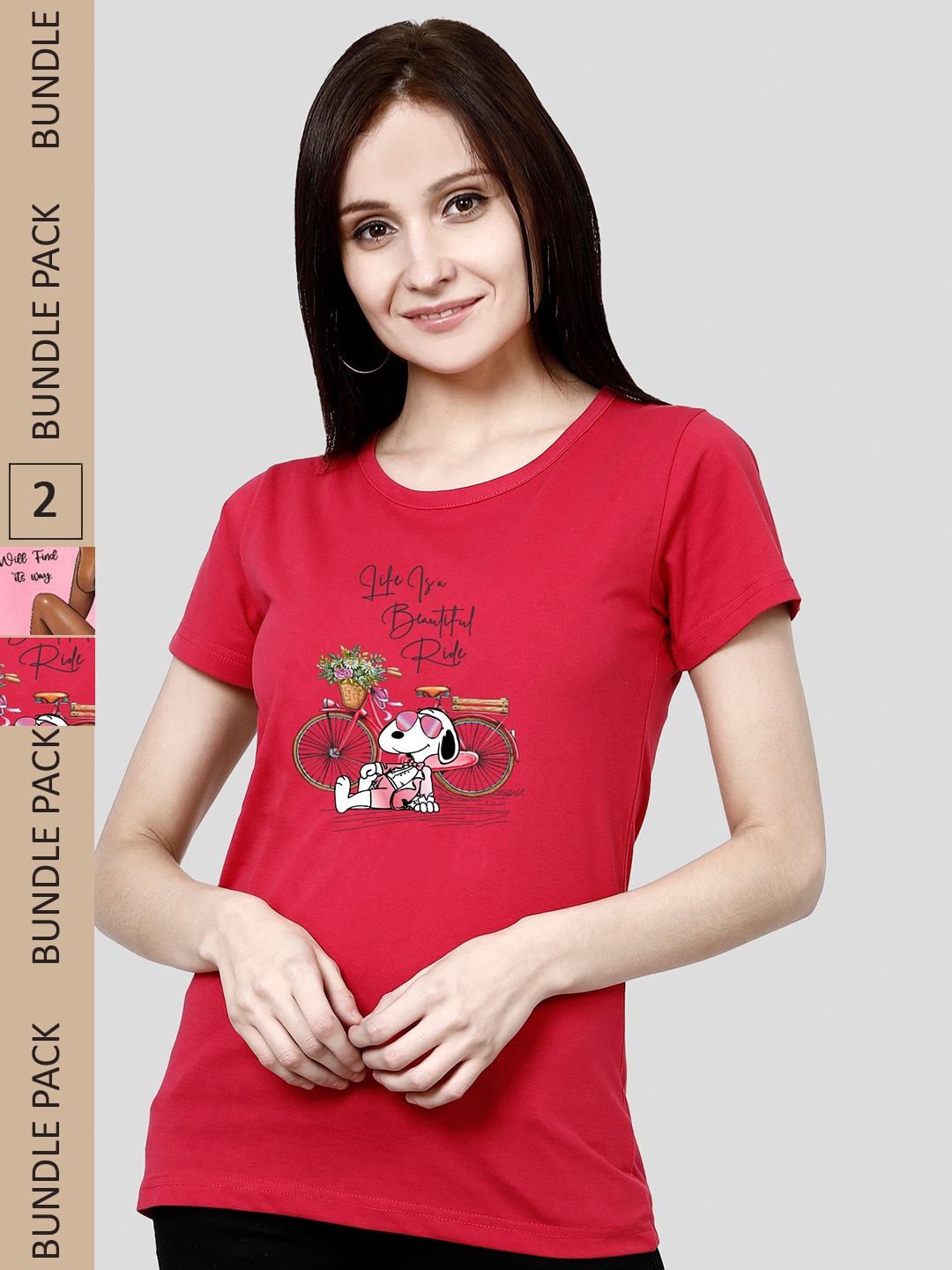 

CHOZI Pack of 2 Printed Cotton T-shirt, Red