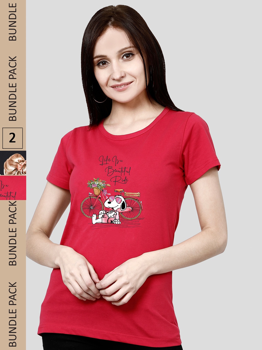 

CHOZI Pack Of 2 Snoopy Printed Cotton T-shirt, Red