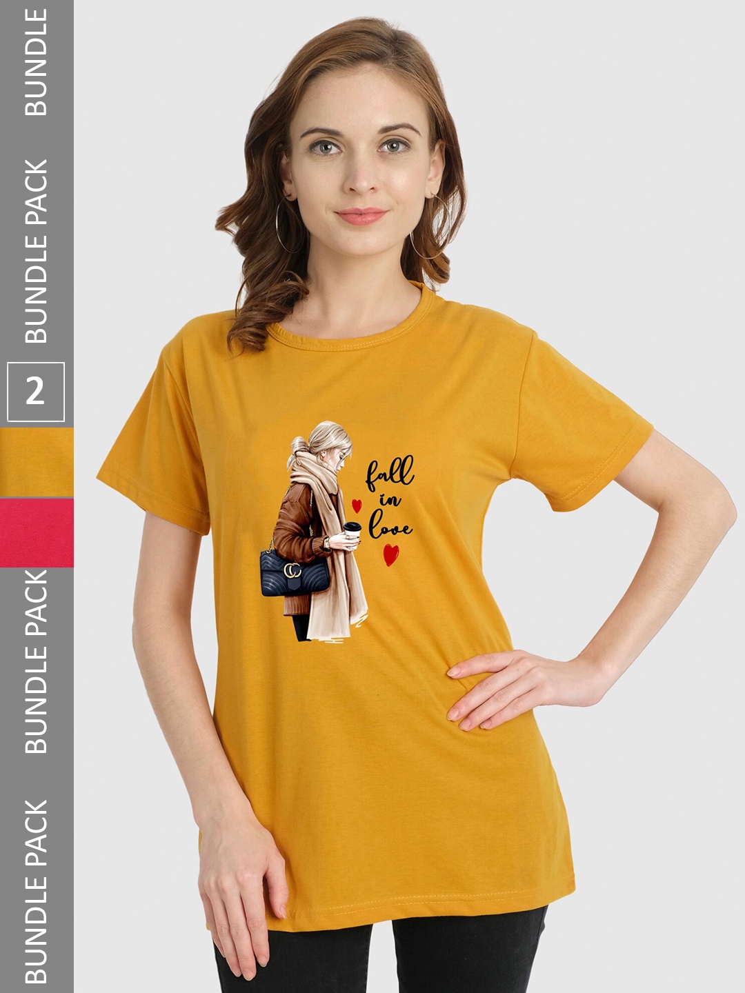 

CHOZI Pack Of 2 Graphic Printed Cotton T-shirt, Yellow