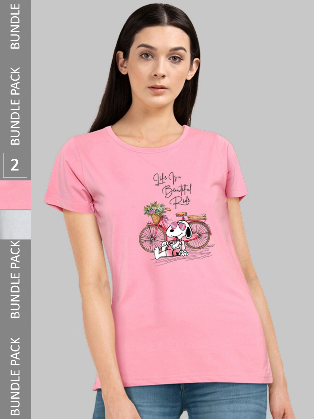 

CHOZI Pack Of 2 Graphic Printed Cotton T-shirt, Pink