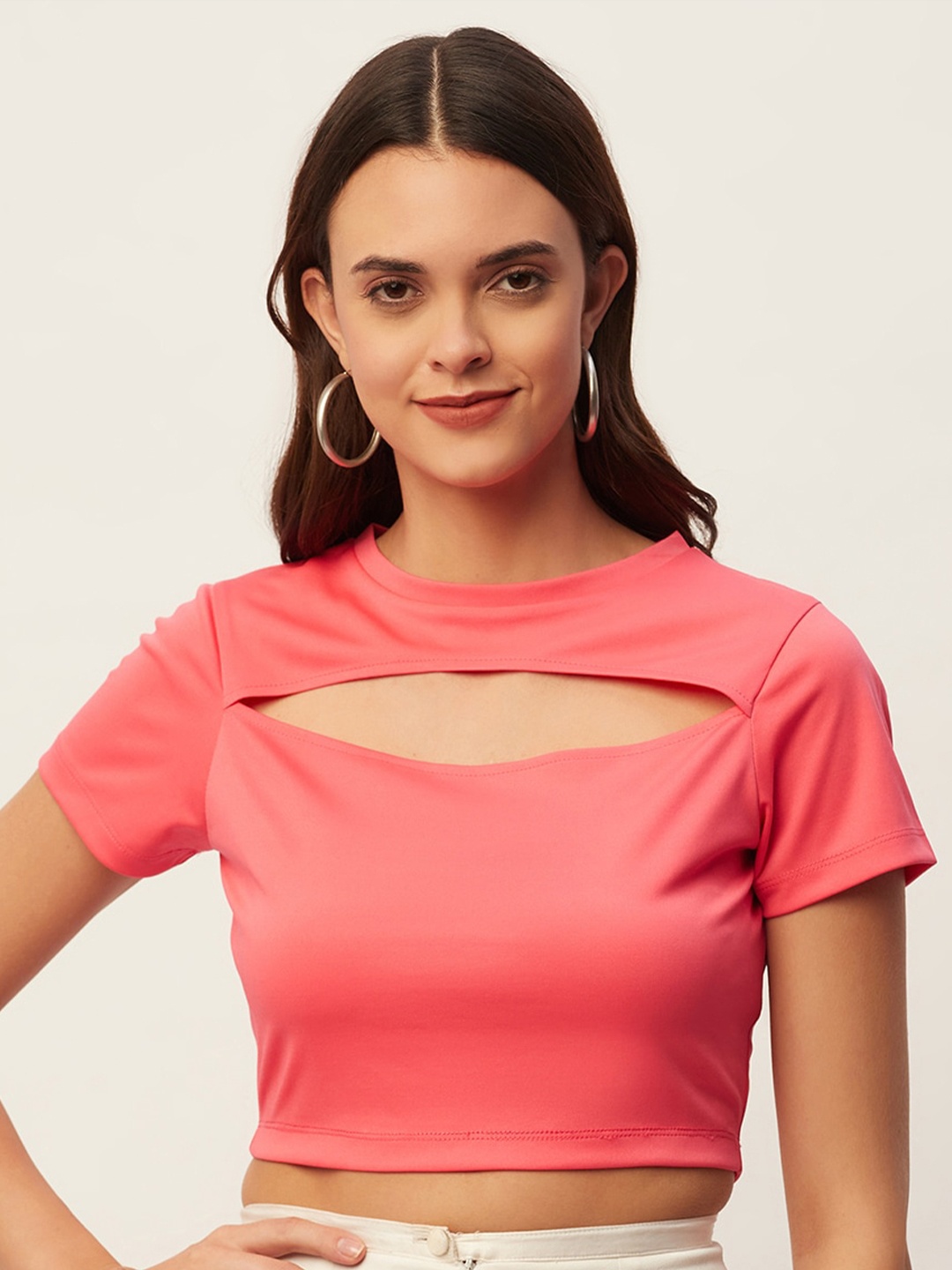 

DressBerry Cut Out Knitted Crop Top, Pink