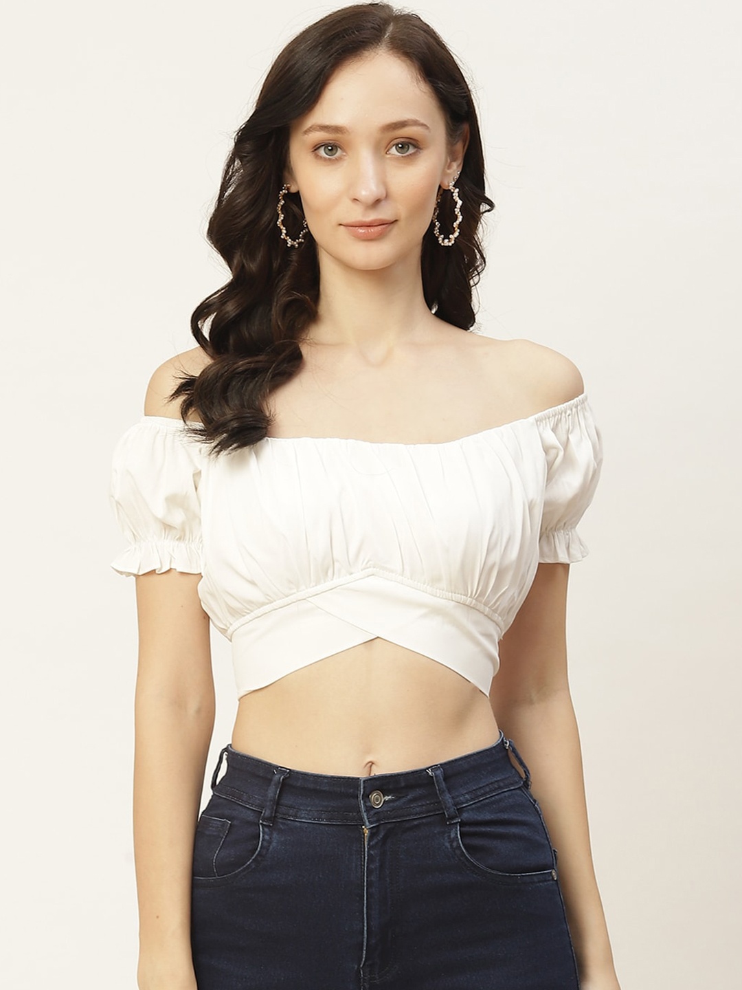 

DressBerry Off-Shoulder Styled Back Crop Top, White