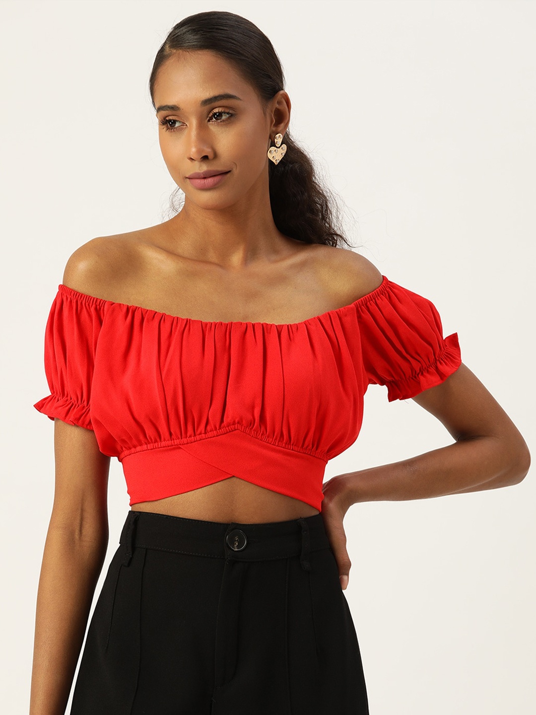 

DressBerry Off-Shoulder Bardot Crepe Crop Top, Red